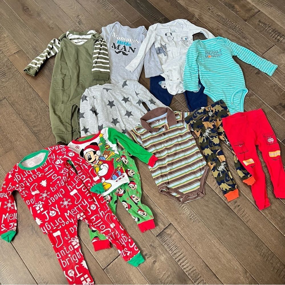 Toddler Boys Clothes Lot Bundle Pajamas Pjs Outfits Onesies Pants Fall Winter